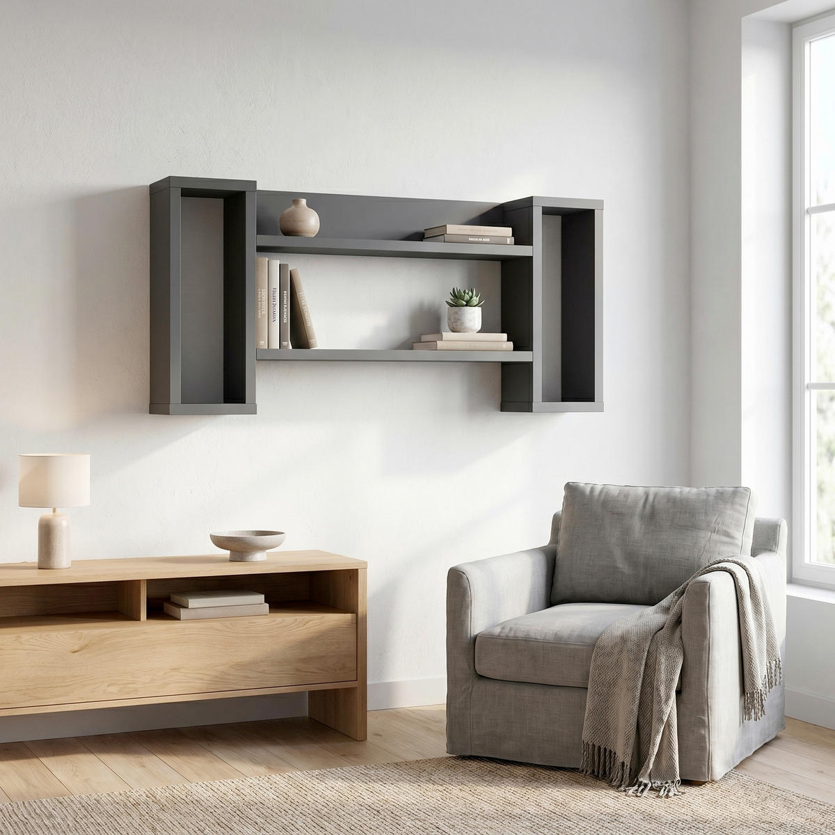 WANDREGAL  - Anthrazit, Design, Holzwerkstoff (80,2/39,2/25,4cm) - Livetastic