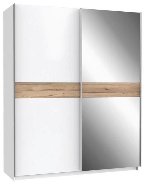 SCHWEBETÜRENSCHRANK  in Weiß, Eichefarben  - Eichefarben/Alufarben, MODERN, Glas/Holzwerkstoff (170,3/210,5/61,2cm) - Xora
