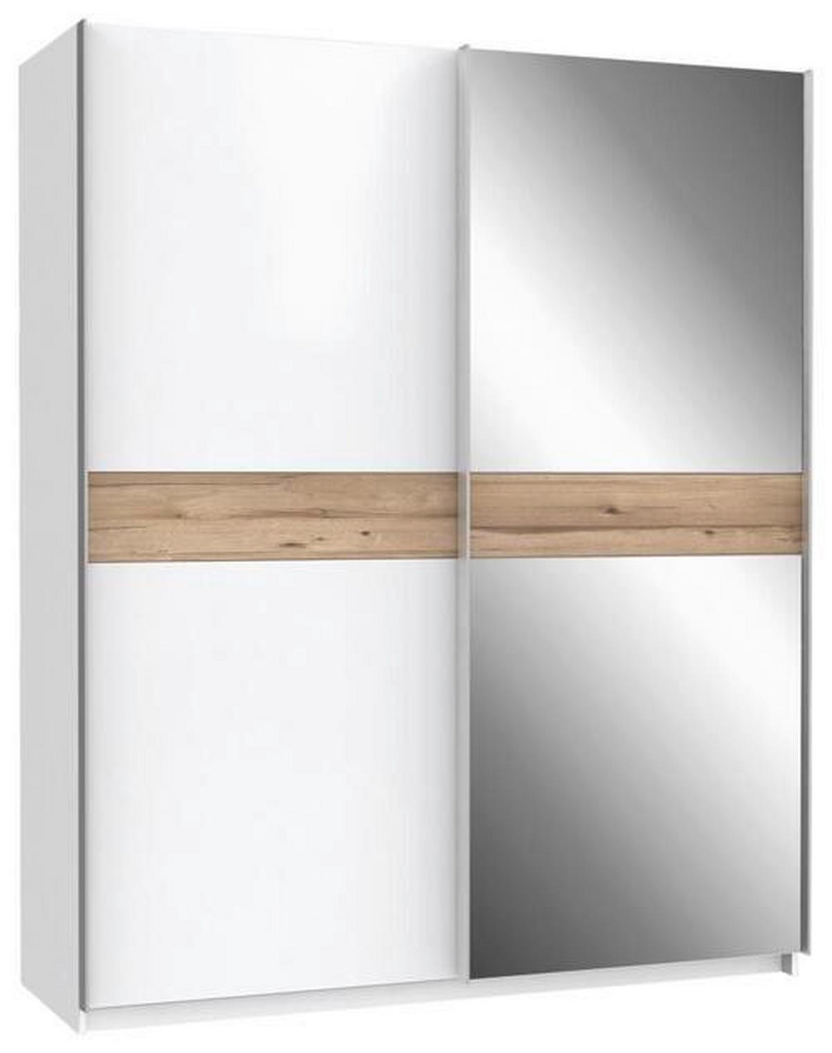 SCHWEBETÜRENSCHRANK 2-türig Weiß, Eichefarben  - Eichefarben/Alufarben, Design, Glas/Holzwerkstoff (170,3/210,5/61,2cm) - Xora