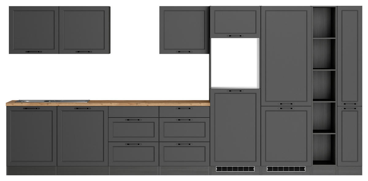 KÜCHENLEERBLOCK 420 cm   in Grau, Eiche Wotan  - Eiche Wotan/Schwarz, LIFESTYLE, Holzwerkstoff/Metall (420cm) - Held