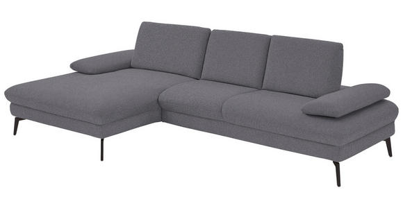 ECKSOFA in Chenille, Mikrofaser Grau 157/299 cm - Schwarz/Grau, Design, Textil/Metall (157/299cm) - Dieter Knoll