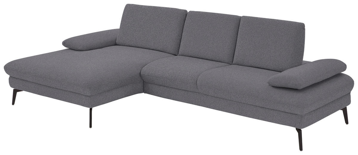 ECKSOFA in Chenille, Mikrofaser Grau  - Schwarz/Grau, Design, Textil/Metall (157/299cm) - Dieter Knoll