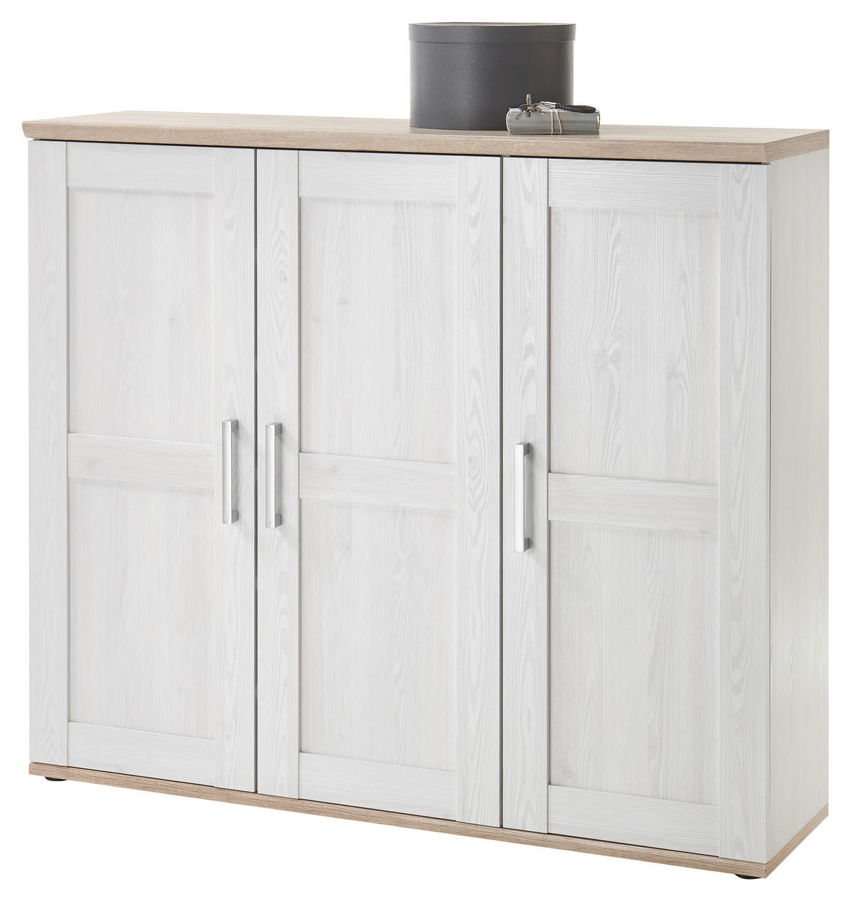 SCHUHSCHRANK Weiß, Eichefarben, Lärchefarben, Eiche San Remo  - Eichefarben/Silberfarben, KONVENTIONELL, Holzwerkstoff/Kunststoff (139/120/38cm) - Xora