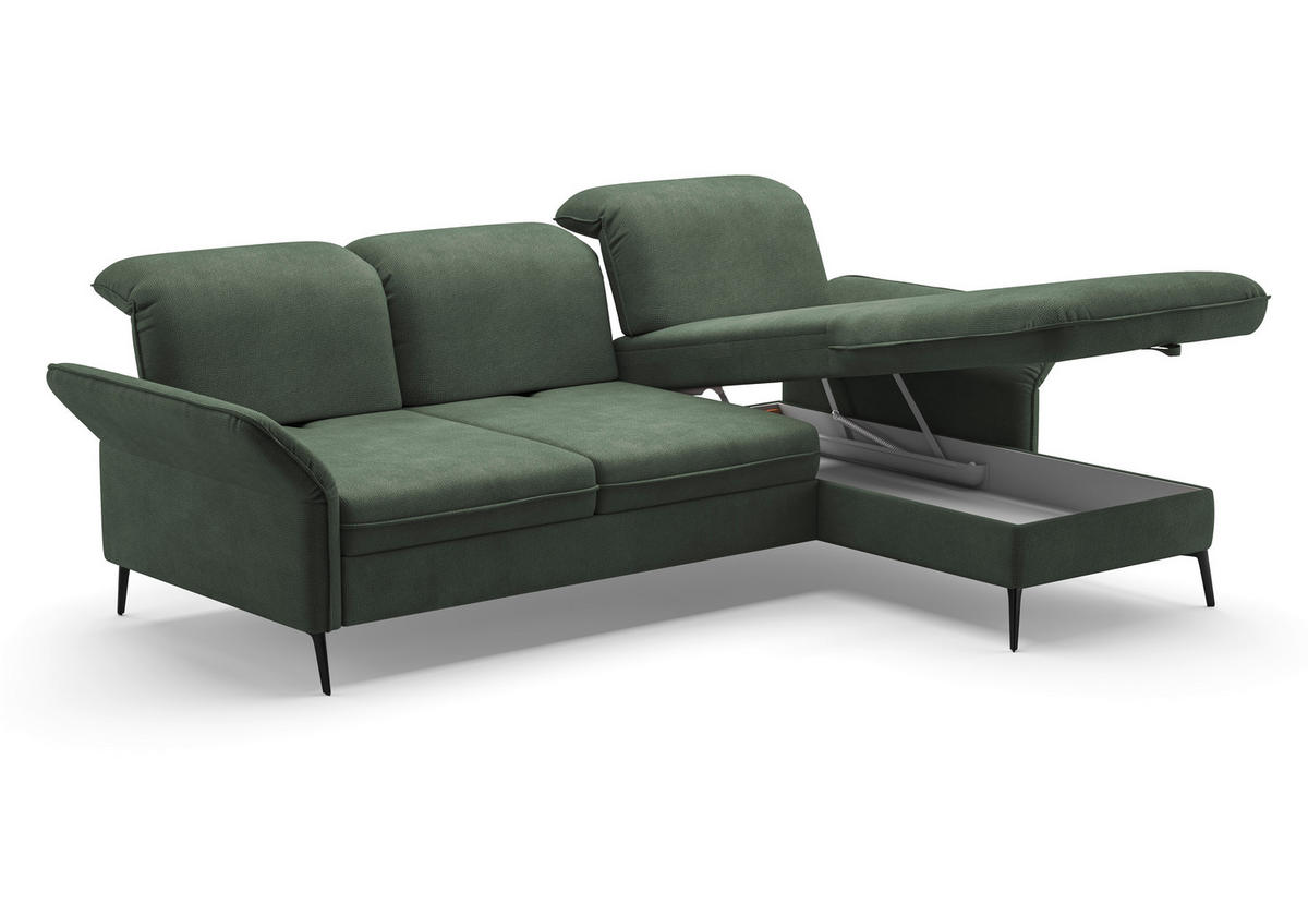 ECKSOFA in Flachgewebe Grün  - Schwarz/Grün, Konventionell, Textil/Metall (264/198cm) - Sit & More