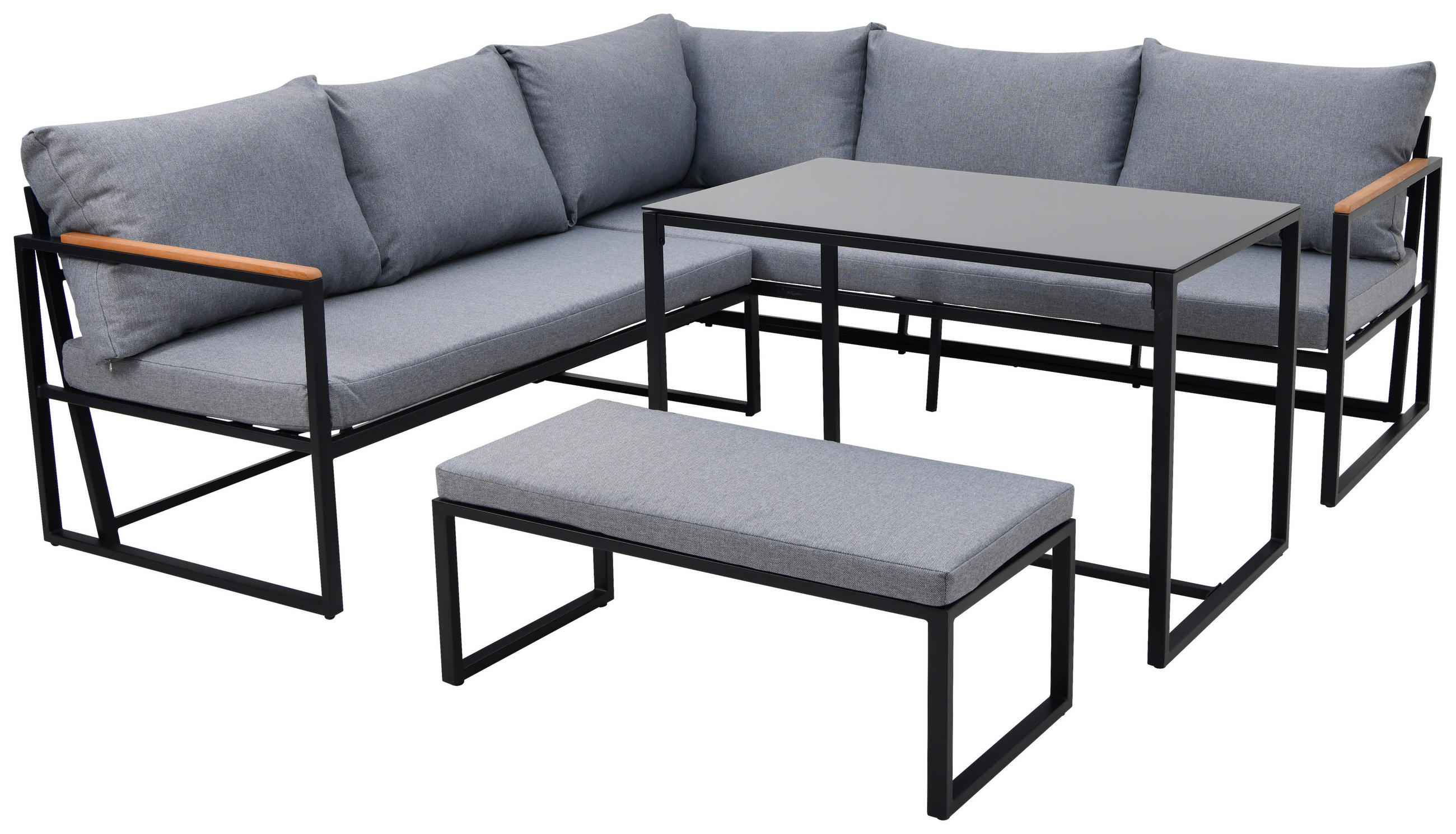 Loungegarnitur 3-tlg. Catania Stahl/holz/textil Mit Kissen