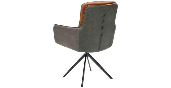 ARMLEHNSTUHL in Eisen Mikrofaser Echtleder pigmentiert - Cognac/Anthrazit, Design, Leder/Textil (58/89/67cm) - Novel