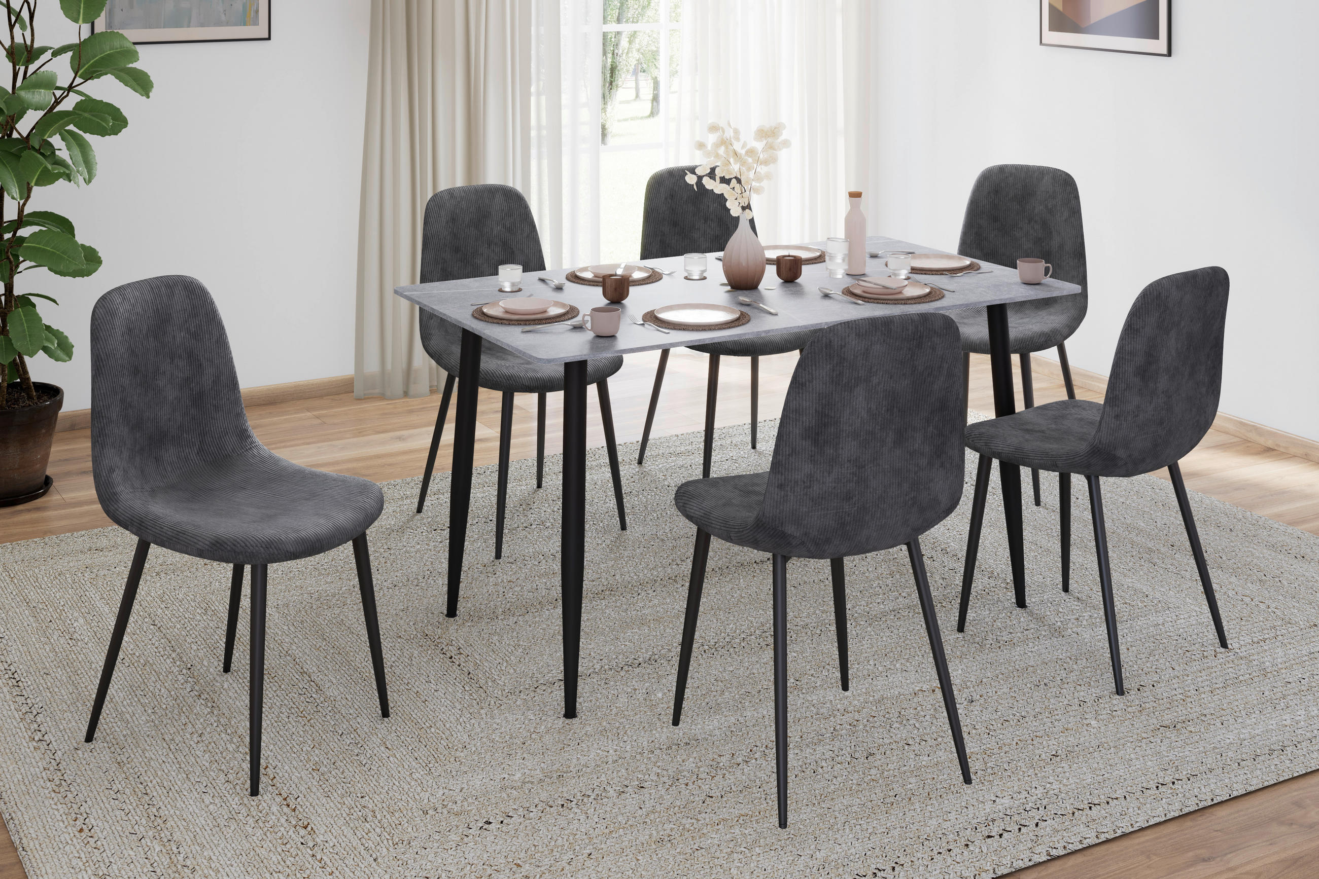 STUHL  in Stahl Cord Metall, Textil  - Schwarz/Grau, Design, Textil/Metall (44/86/53cm) - P & B