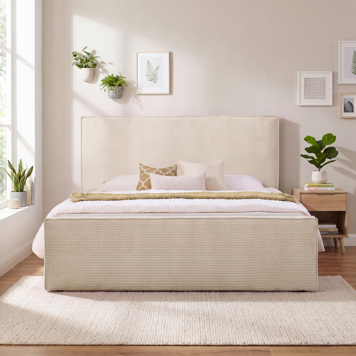 BOXBETT 180/200 cm,  in Beige, gepolstertes Kopfteil, Bettkasten, Topper, Matratzen, H3 + H3 = fest  - Beige/Schwarz, Basics, Kunststoff/Textil (180/200cm) - Chameo