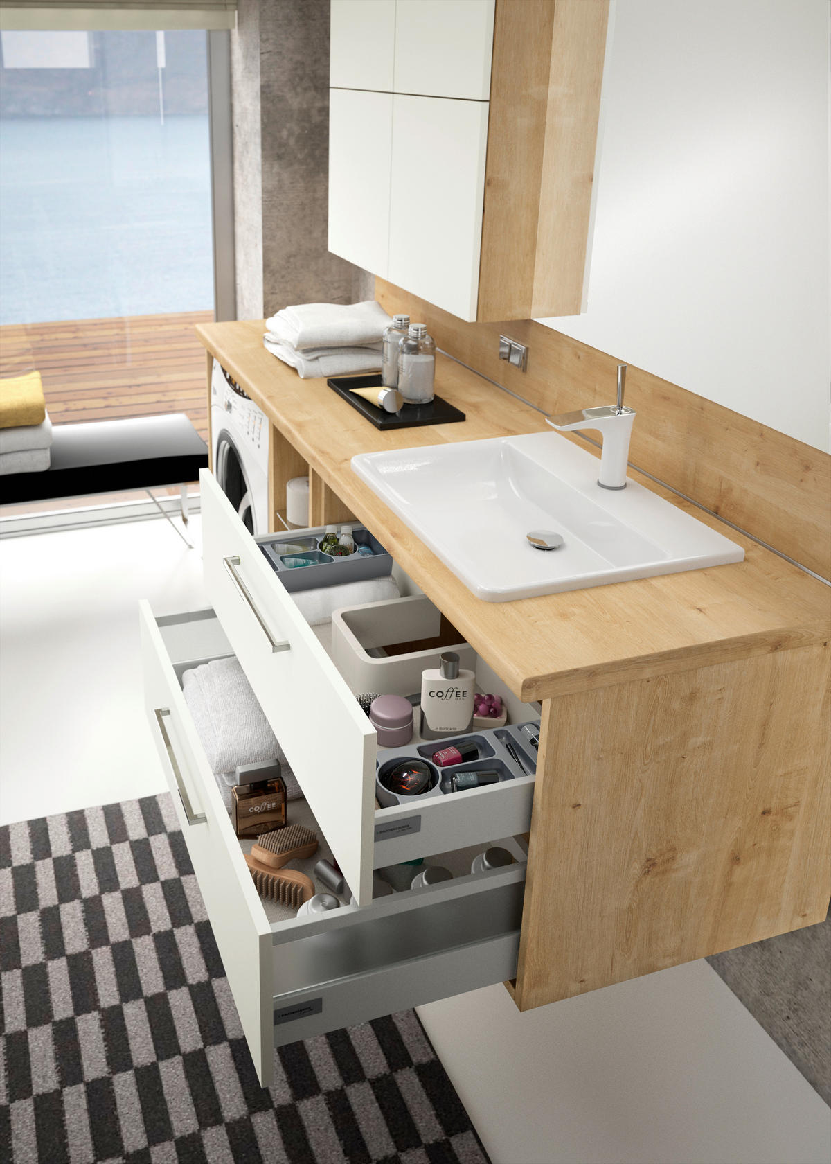 BADEZIMMER  in 188,1 cm  - Chromfarben/Eichefarben, KONVENTIONELL, Glas/Keramik (188,1cm) - Moderano