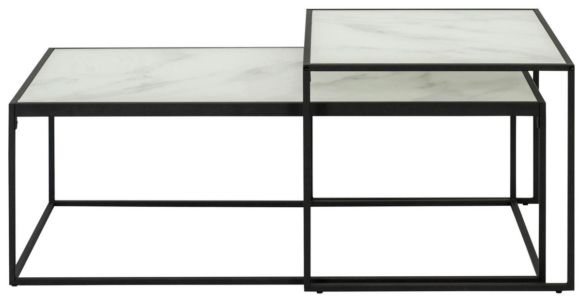 COUCHTISCHSET Kristallglas 50-100/50-55/35-43 cm rechteckig Schwarz, Weiß  - Schwarz/Weiß, Design, Glas/Metall (50-100/50-55/35-43cm) - Carryhome