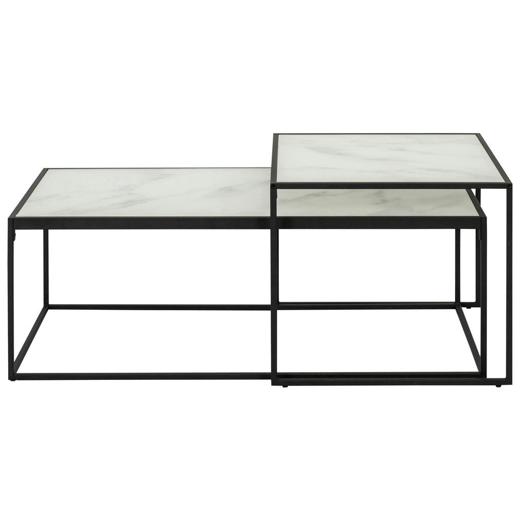 Thumbnail - Carryhome Couchtischset, Schwarz, Weiß, Glas, 2-teilig, rechteckig, eckig, Flachrohr, 50-55x35-43x50-100 cm, Wohnzimmer,...