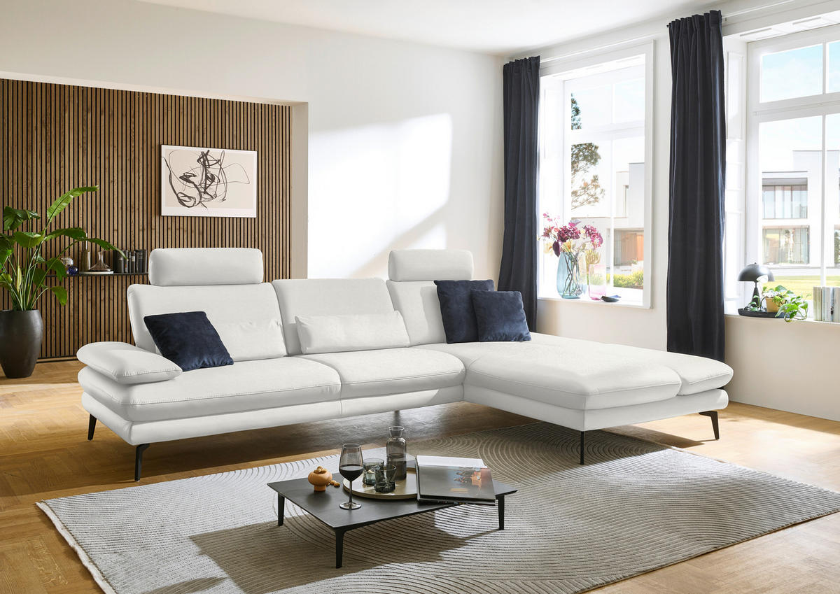 ECKSOFA in Echtleder Weiss  - Weiss/Schwarz, Design, Leder/Metall (308/195cm) - Dieter Knoll