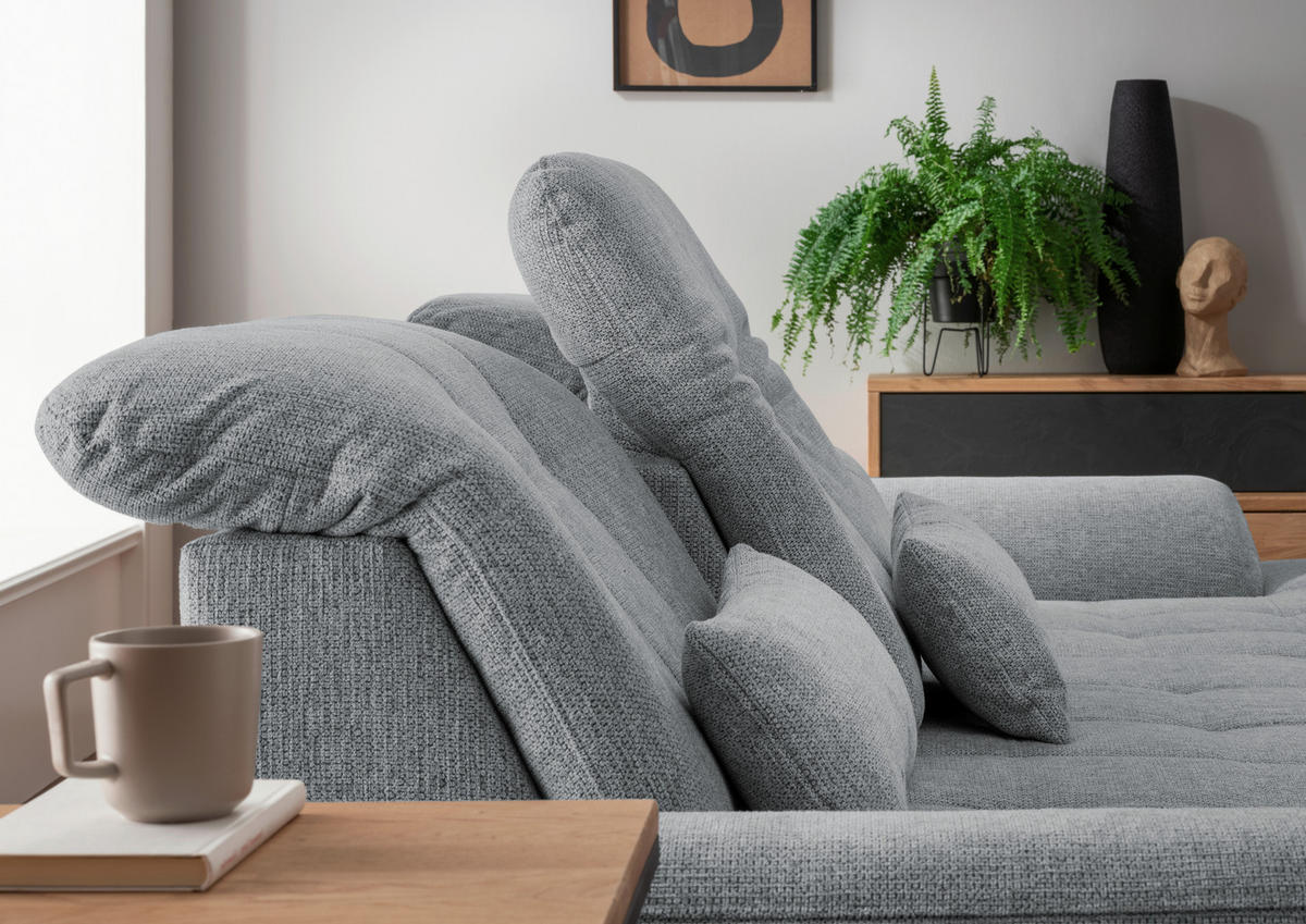ECKSOFA in Chenille Silberfarben  - Chromfarben/Anthrazit, Modern, Textil/Metall (314/184cm) - Livetastic
