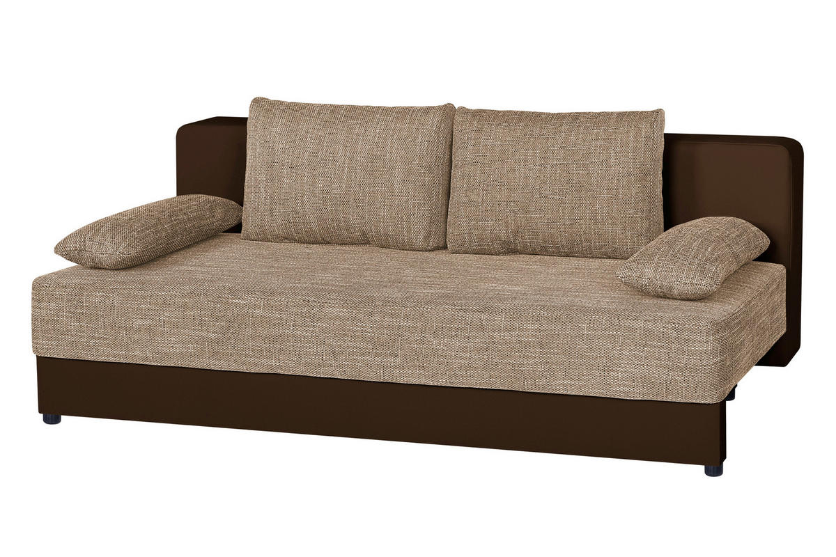SCHLAFSOFA  mit Schlafen auf Sitzhöhe Lederlook, Webstoff Cappuccino, Mokka  - Schwarz/Mokka, Design, Kunststoff/Textil (200/90/103cm) - P & B