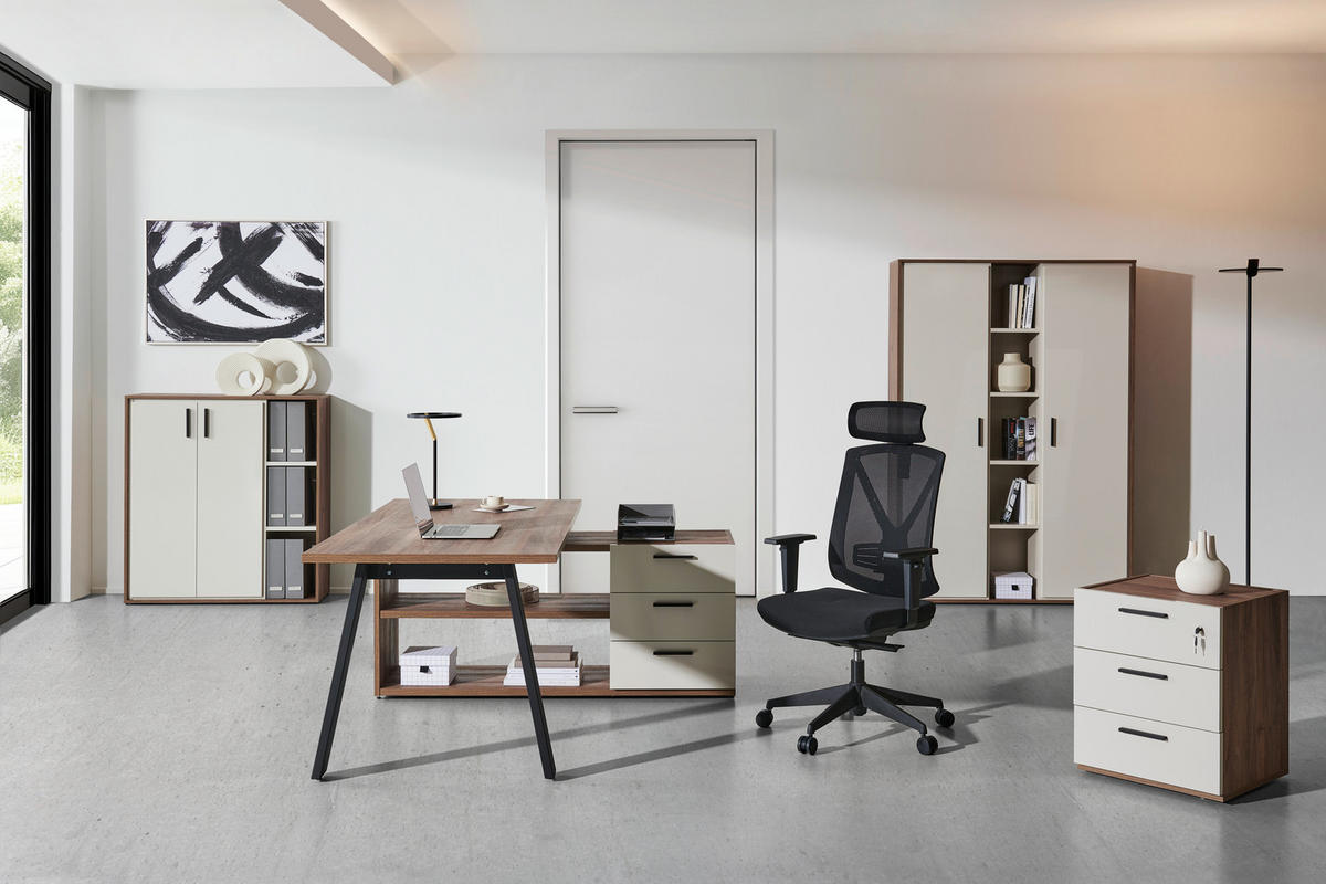 SAROKÍRÓASZTAL  - kasmírszínű/fekete, Design, faalapú anyag/fém (171/143,5/74,7cm) - Stylife