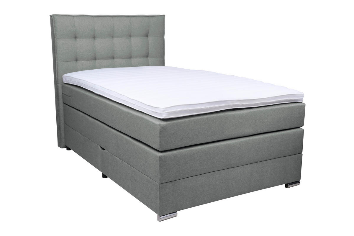 BOXSPRINGBETT 120/200 cm,  in Dunkelgrau, Matratze, Bettkasten, Topper, H3 = fest  - Chromfarben/Dunkelgrau, KONVENTIONELL, Kunststoff/Textil (120/200cm) - Boxxx