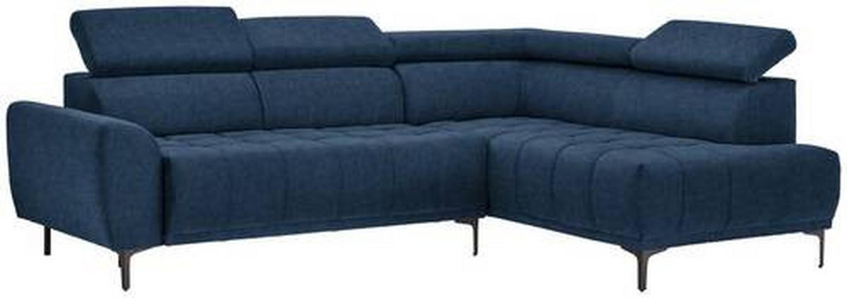 ECKSOFA in Velours Dunkelblau  - Schwarz/Dunkelblau, Design, Textil/Metall (261/191cm) - Stylife