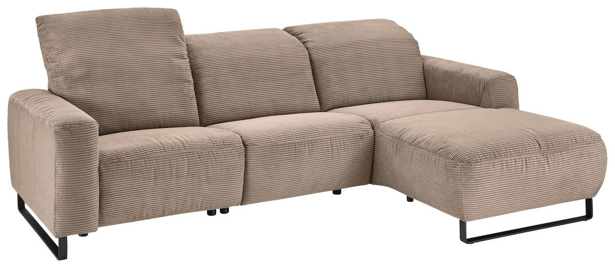 ECKSOFA in Cord Taupe  - Taupe/Schwarz, Konventionell, Textil/Metall (266/180cm) - Hom`in