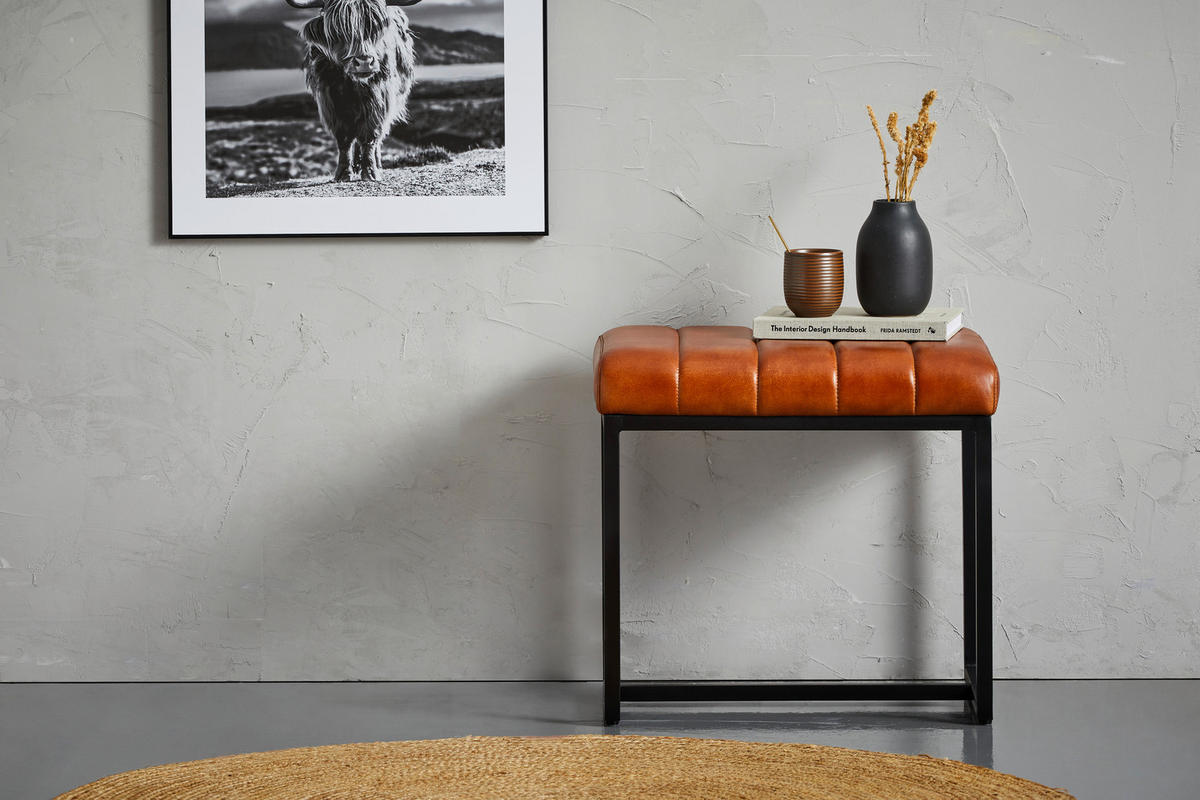 TABURET, kov, kůže, 50/48/38 cm - bílá/černá, Lifestyle, kov/kůže (50/48/38cm) - Livetastic