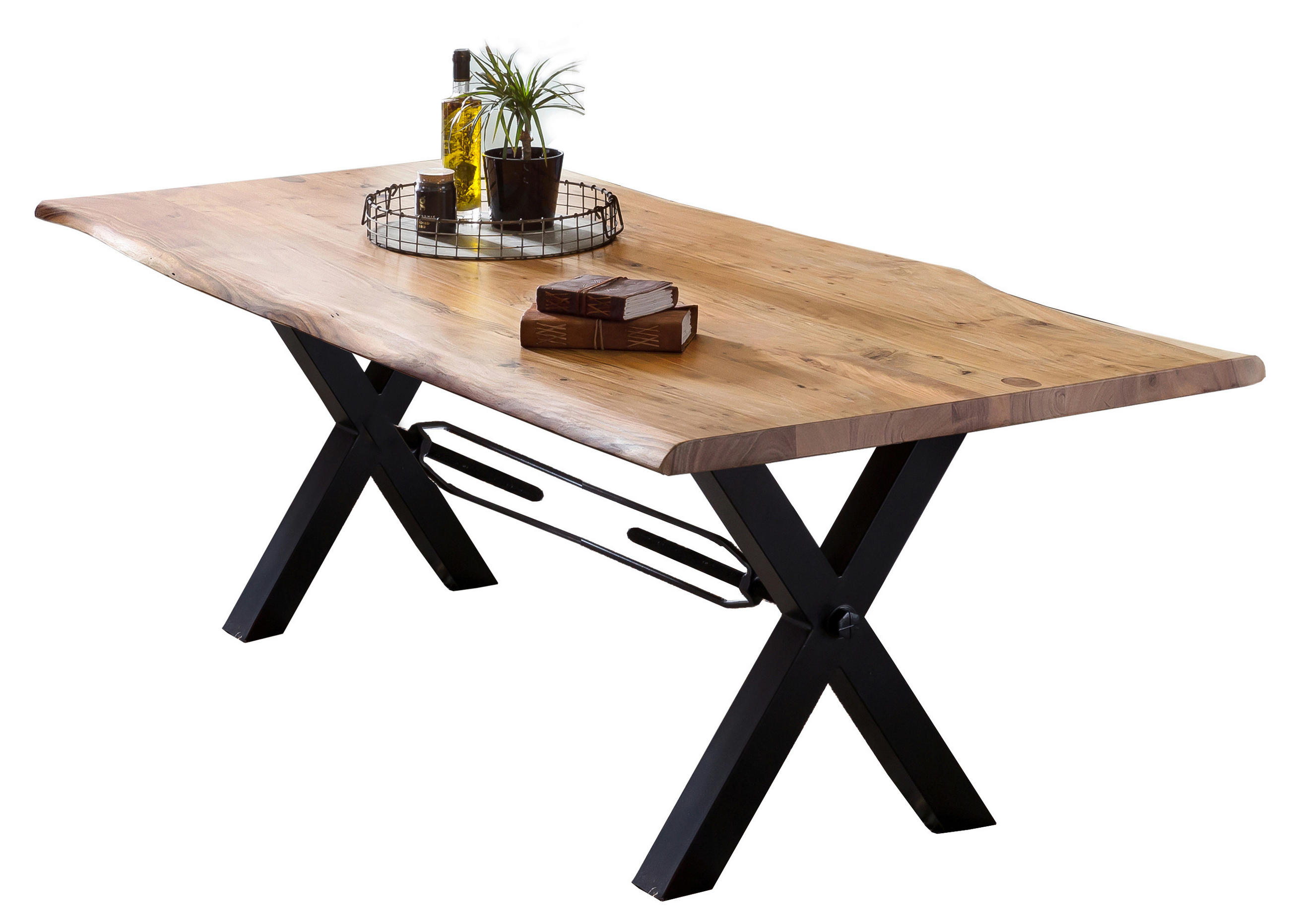 ESSTISCH 240/100/78 cm Echtholz  Holz, Metall rechteckig Naturfarben, Schwarz  - Schwarz/Naturfarben, MODERN, Holz/Metall (240/100/78cm) - MID.YOU