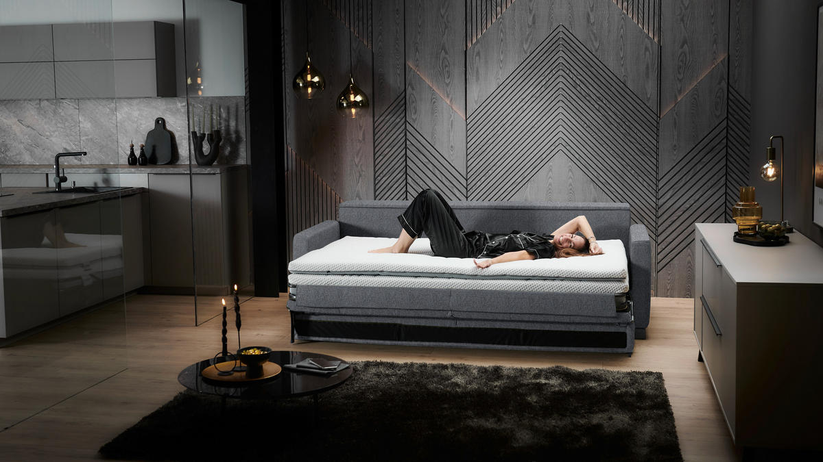 SCHLAFSOFA Flachgewebe Anthrazit haustierfreundlicher Bezug, Armteil rechts, Armteil links, Bettfunktion erhältlich, Schlafen auf Sitzhöhe, Stoffauswahl  - Anthrazit/Schwarz, Konventionell, Textil/Metall (232/77/116cm) - Dieter Knoll