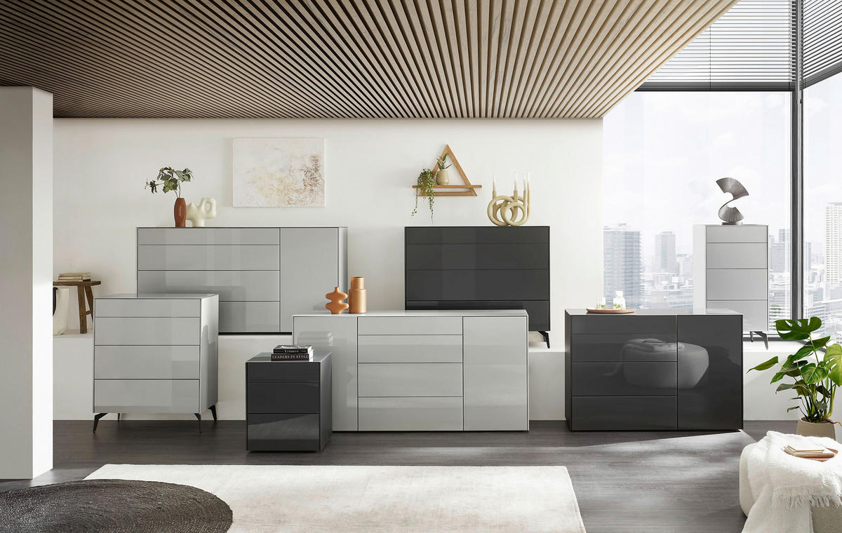 KOMMODE Imola  in 82/89/42 cm  - Anthrazit/Schwarz, Design, Glas/Holzwerkstoff (82/89/42cm) - Novel
