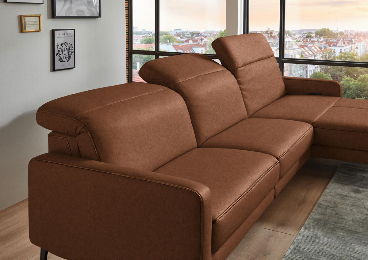 ECKSOFA  Echtleder Cognac  - Cognac/Schwarz, Design, Leder/Metall (323/179cm) - Dieter Knoll