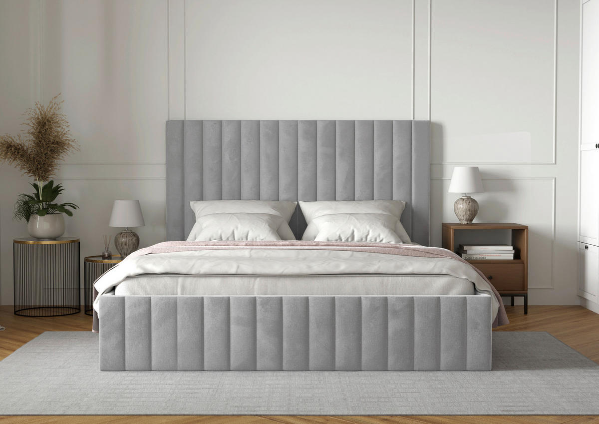 POLSTERBETT Bettkasten, Lattenrost 180/200 cm  in Hellgrau  - Hellgrau/Schwarz, Design, Holz/Textil (180/200cm) - Boxxx