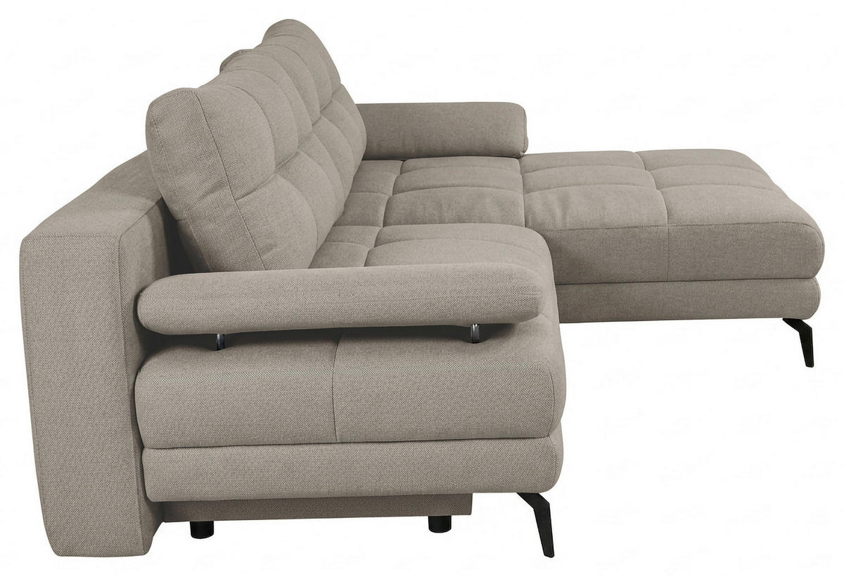 ECKSOFA Grau Struktur Rückenkissen, Bettkasten, Schlaffunktion, Rücken echt, Armteilverstellung, Liegefläche im Originalstoff  - Beige/Schwarz, MODERN, Textil/Metall (263/181cm) - Carryhome