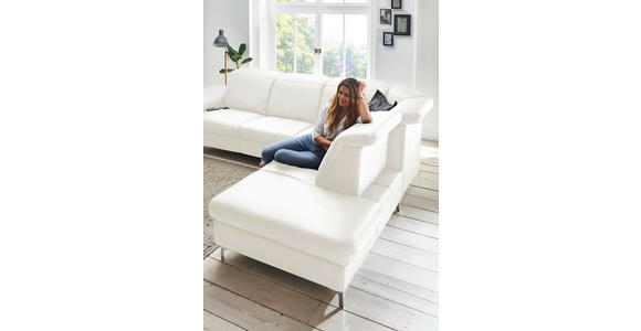 ECKSOFA in Echtleder Weiß  - Alufarben/Weiß, Design, Leder/Metall (242/289cm) - Cantus