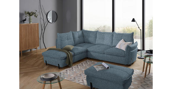 ECKSOFA in Bouclé Blau  - Blau/Schwarz, Design, Textil/Metall (220/250cm) - Xora