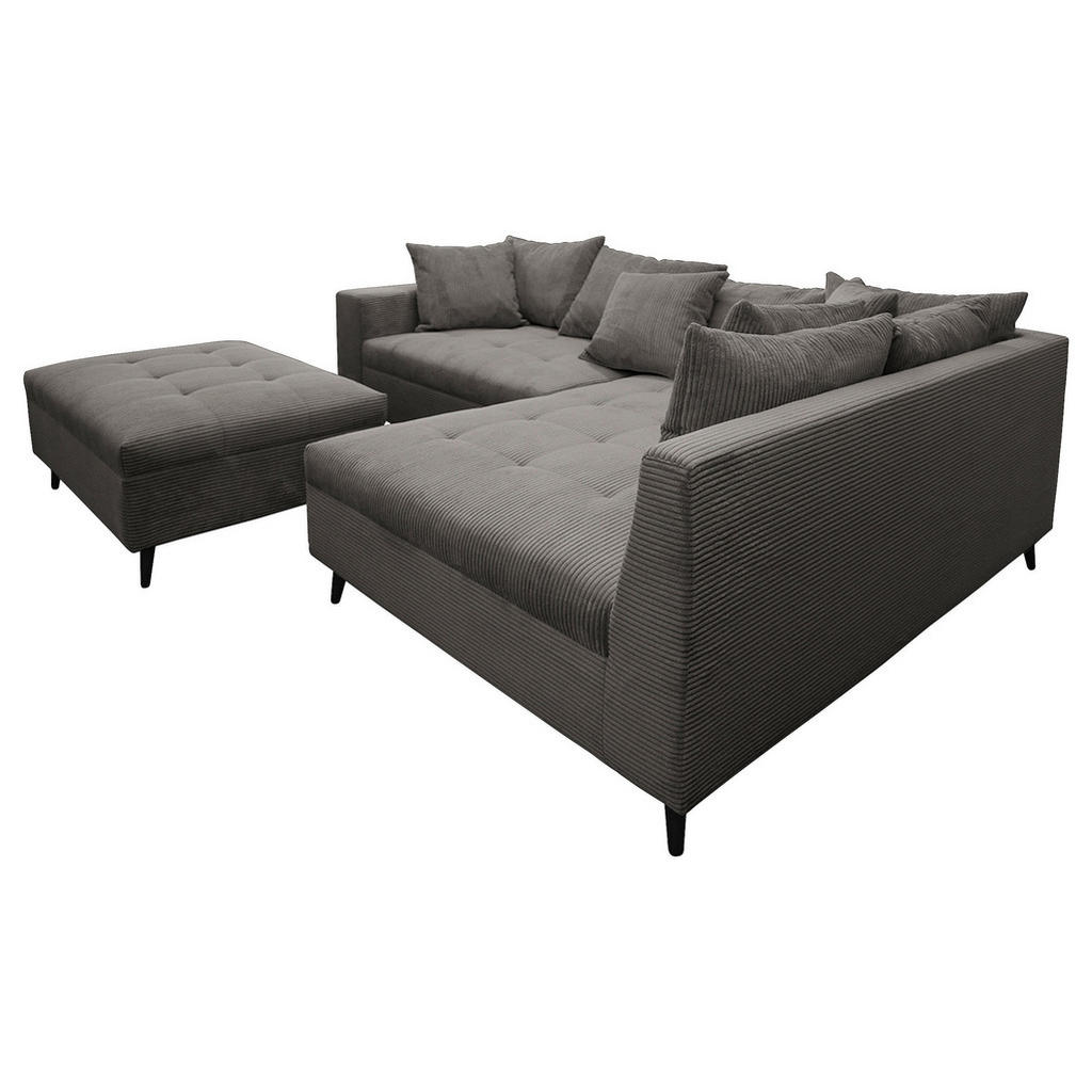 Thumbnail - Mid.you Ecksofa, Grau, Textil, Birke, 3-Sitzer, Füllung: Schaumstoffflocken,Schaumstoffflocken, Ottomane rechts, L-Form,...