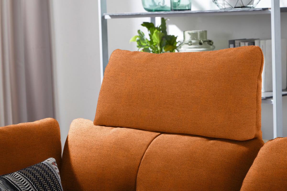 ECKSOFA in Flachgewebe Orange, Rostfarben  - Rostfarben/Schwarz, Design, Textil/Metall (344/157cm) - Chilliano