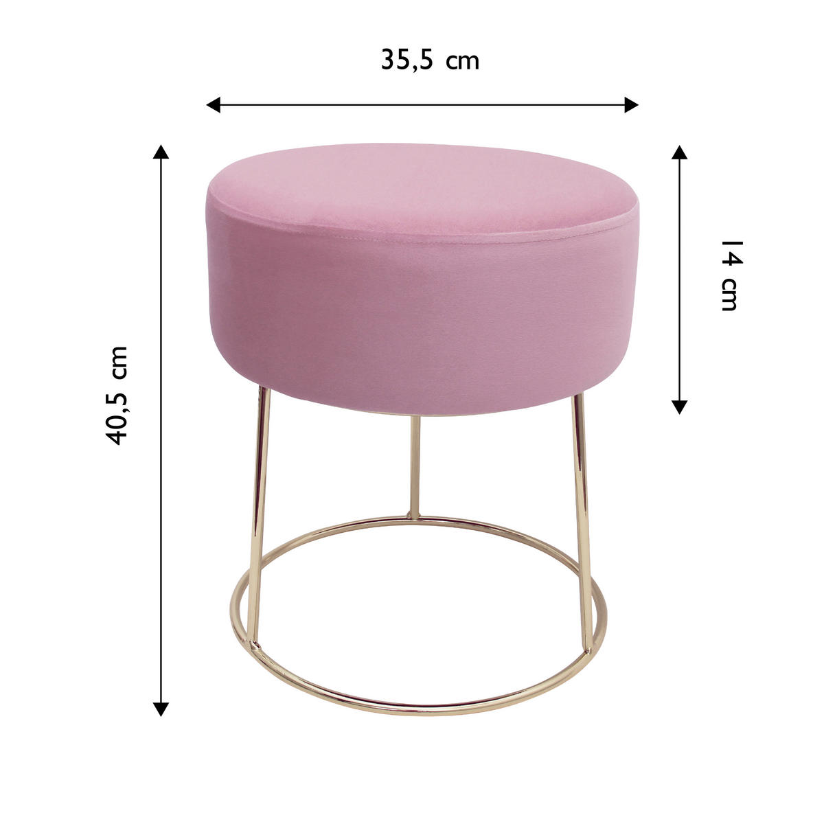 HOCKER Samt Rosa  - Goldfarben/Rosa, Design, Textil/Metall (35,5/40,5/35,5cm) - Echtwerk