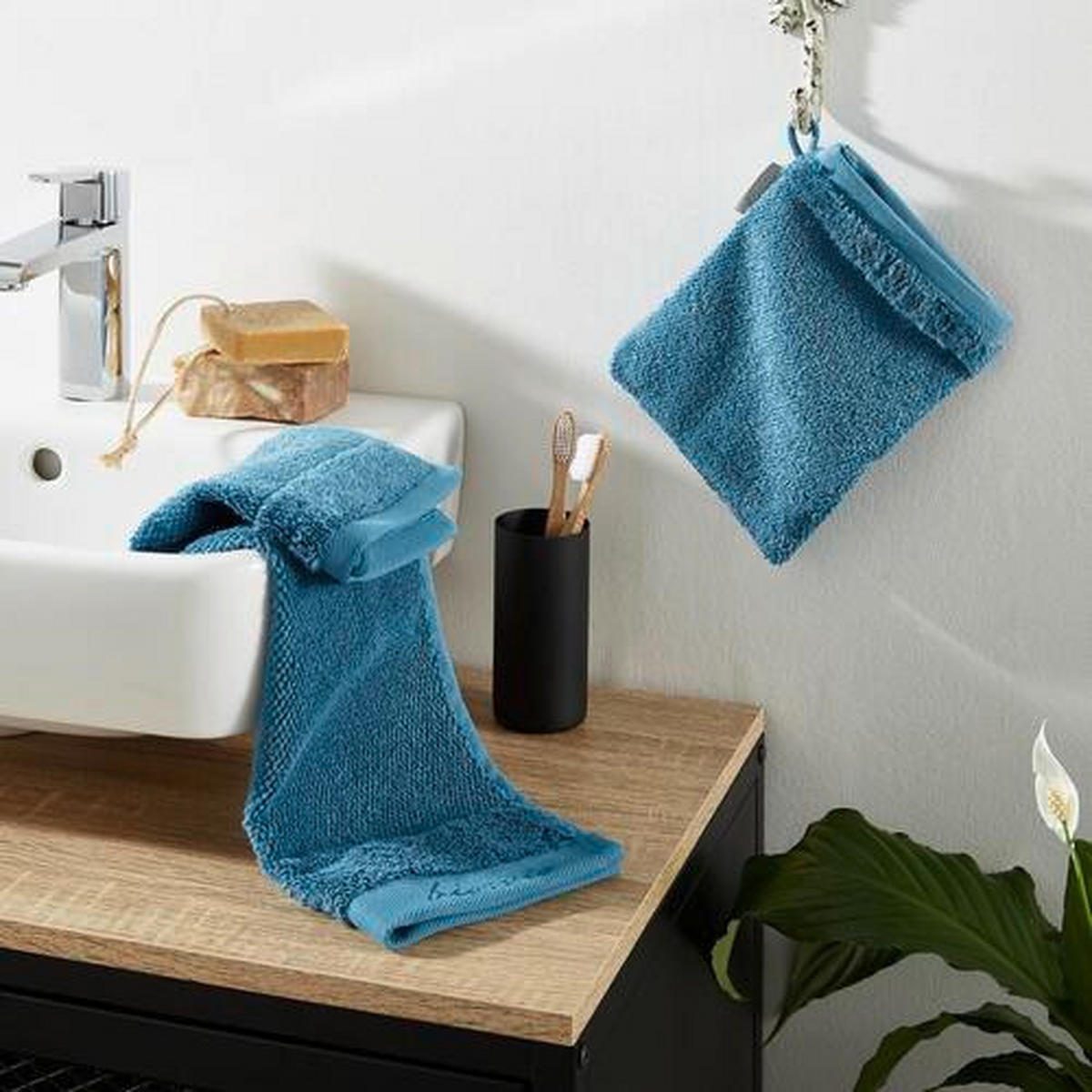 WASCHLAPPEN BONITA Petrol 4-teilig  - Petrol, Natur, Textil (16/21cm) - Bio:Vio