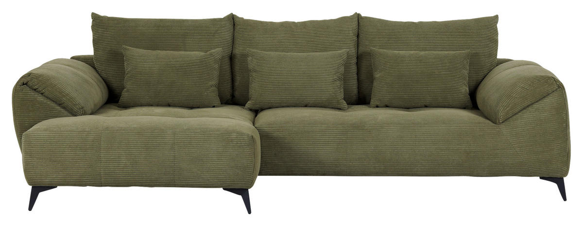 ECKSOFA in Cord Dunkelgrün  - Dunkelgrün/Schwarz, Konventionell, Textil/Metall (176/311cm) - Carryhome