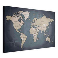 LEINWANDBILD Weltkarte 90/60/1,2 cm  - Beige/Grau, Basics, Holz/Textil (90/60/1,2cm) - artgeist