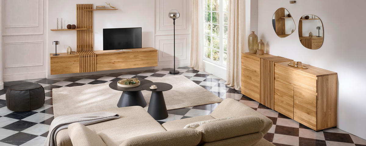 WOHNWAND  in Eichefarben  248.8/163/44 cm  - Eichefarben, Natur, Holz (248.8/163/44cm) - Linea Natura