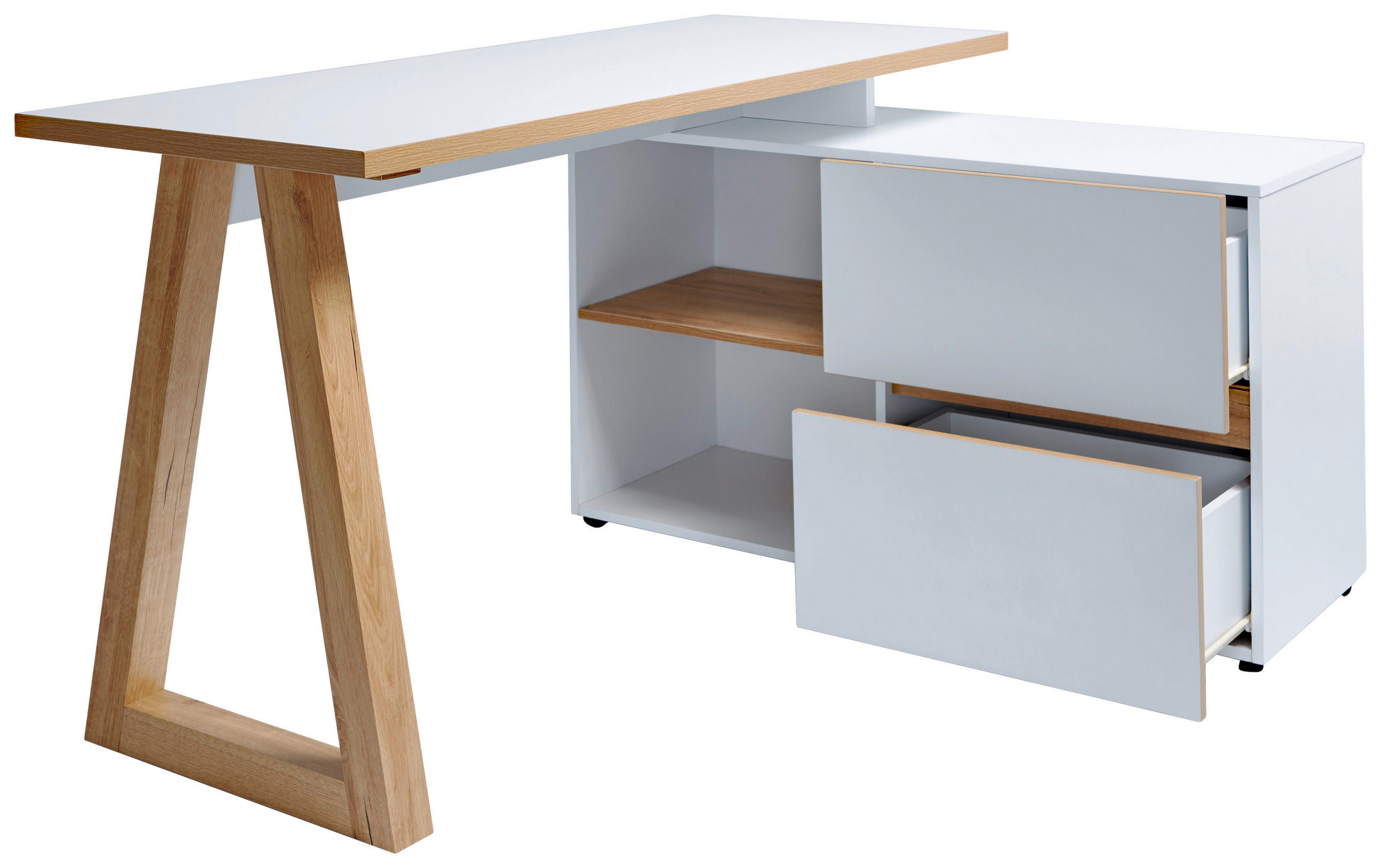 ECKSCHREIBTISCH 140/110/76 cm  in Weiß, Eichefarben  - Eichefarben/Weiß, Design, Holzwerkstoff (140/110/76cm)