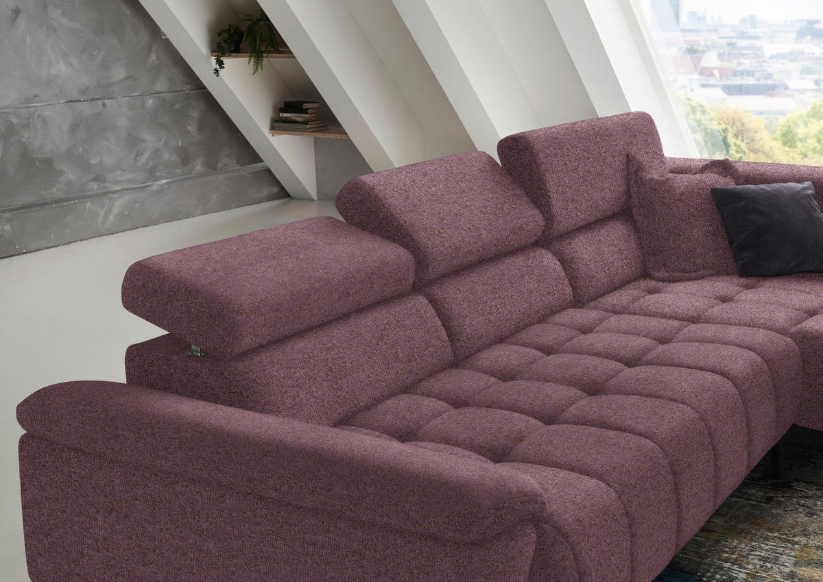 ECKSOFA in Chenille Beere  - Beere/Schwarz, Design, Textil/Metall (323/222cm) - Beldomo Style