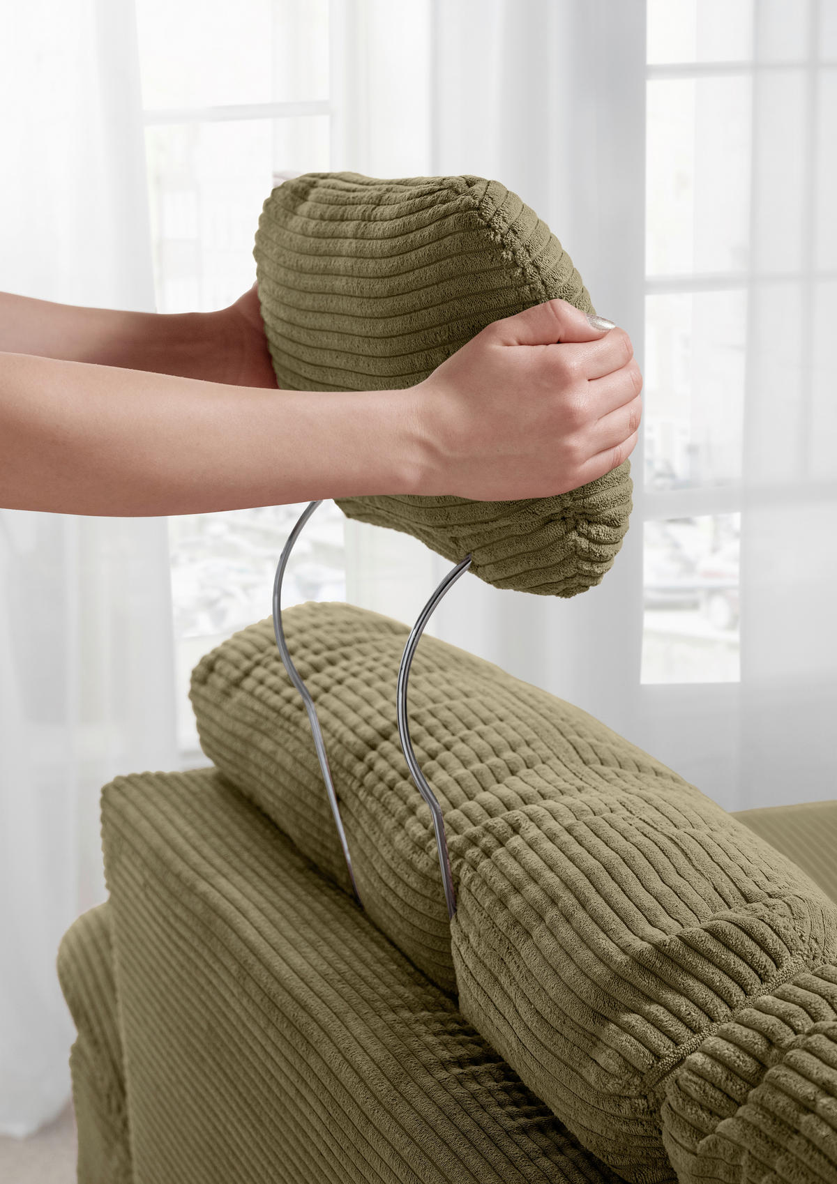 ECKSOFA in Cord Olivgrün  - Naturfarben/Olivgrün, Modern, Holz/Textil (206/274cm) - Livetastic