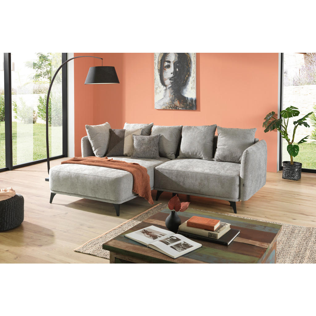 Thumbnail - Carryhome Ecksofa, Grau, Textil, 3-Sitzer, Füllung: Silikon,Silikon, Ottomane links, L-Form, 255x172 cm, Stoffauswahl, L...