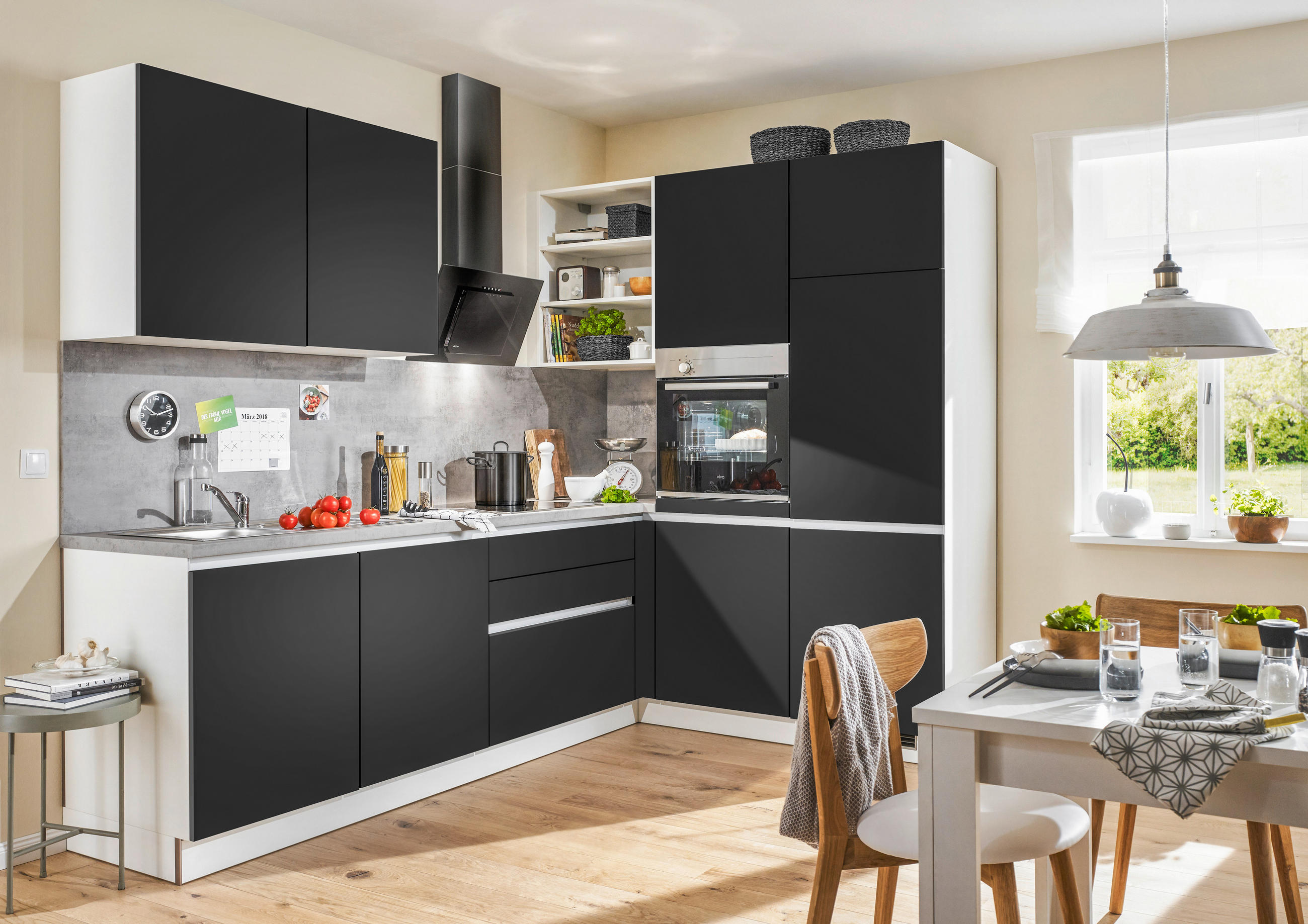 KÜCHENLEERBLOCK 275 cm   in Grau, Schwarz, Weiß  - Schwarz/Weiß, Design, Holzwerkstoff (275cm) - Welnova