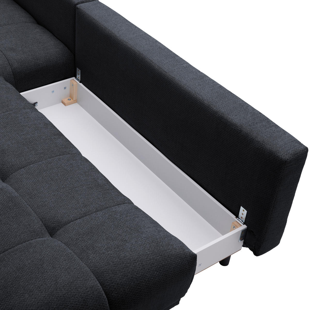 ECKSOFA in Chenille Dunkelblau  - Schwarz/Dunkelblau, Modern, Textil/Metall (182/290cm) - Hom`in