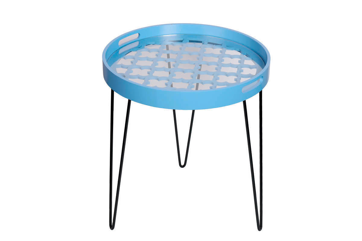 BEISTELLTISCH in Metall, Glas, Holzwerkstoff 50/50/40 cm  - Blau/Schwarz, Basics, Glas/Holzwerkstoff (50/50/40cm) - Kayoom