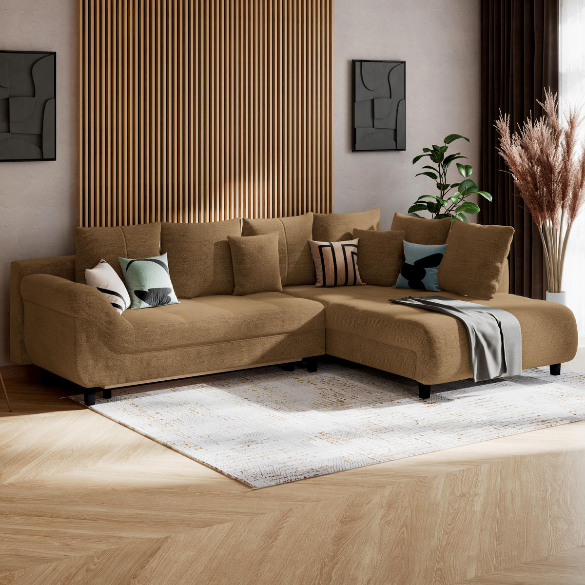 ECKSOFA MENDOZA NEW Rostfarben Chenille, Struktur Zierkissen, Rückenkissen, Bettkasten  - Rostfarben/Schwarz, KONVENTIONELL, Textil (309/197cm) - MID.YOU