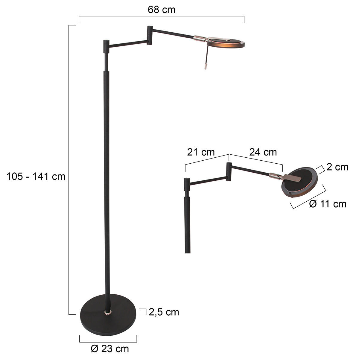 STEHLEUCHTE 23/68/141 cm    - Schwarz, Design, Glas/Metall (23/68/141cm)