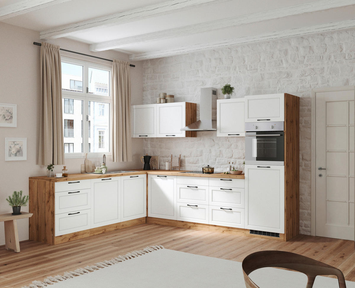 ECKKÜCHE 240/300 cm  in Weiß, Eiche Wotan  - Eiche Wotan/Schwarz, LIFESTYLE, Holzwerkstoff/Metall (240/300cm) - Held