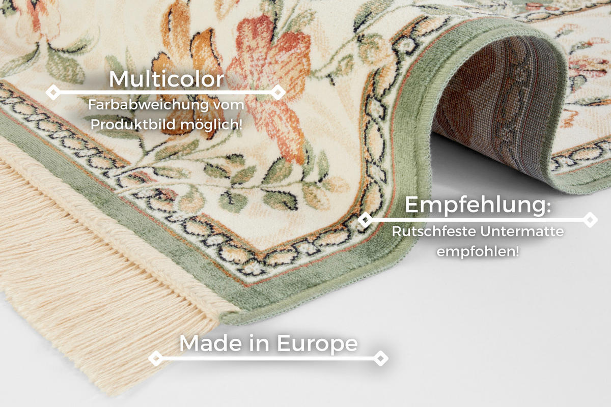 VINTAGE-TEPPICH 135/195 cm Naveh Creme, Hellgrün  - Creme/Hellgrün, Basics, Textil (135/195cm)
