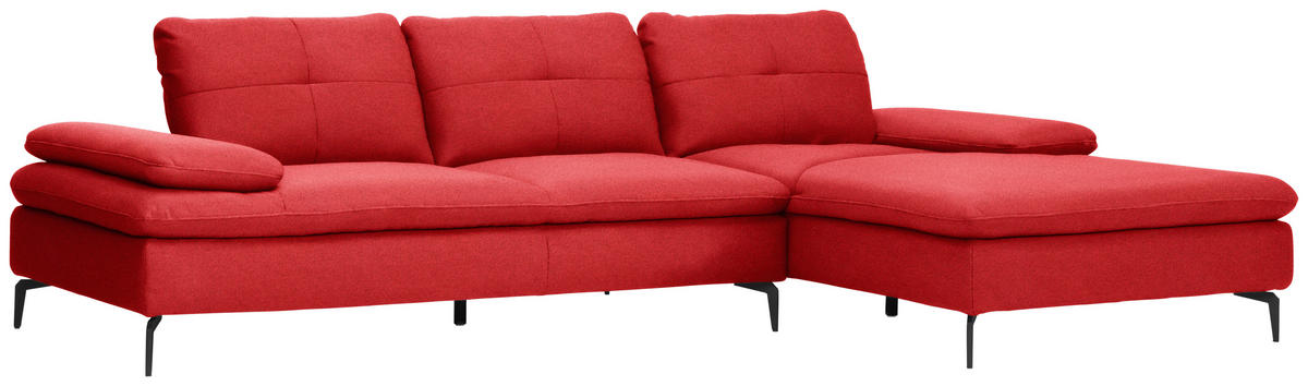 ECKSOFA in Webstoff Hellrot  - Hellrot/Schwarz, Design, Textil/Metall (301/179cm) - Chilliano